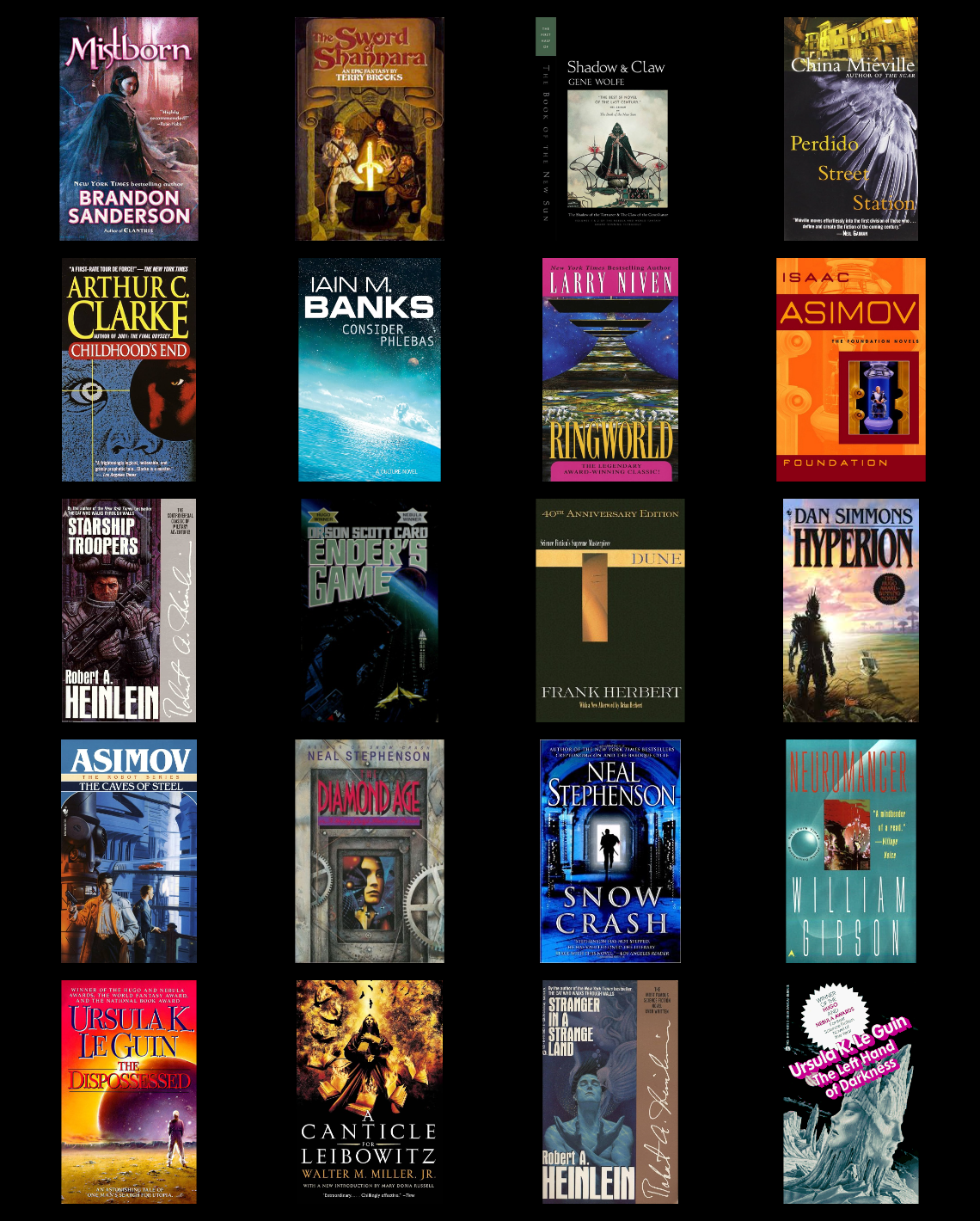 a grid showing the books listed in the previous paragraph